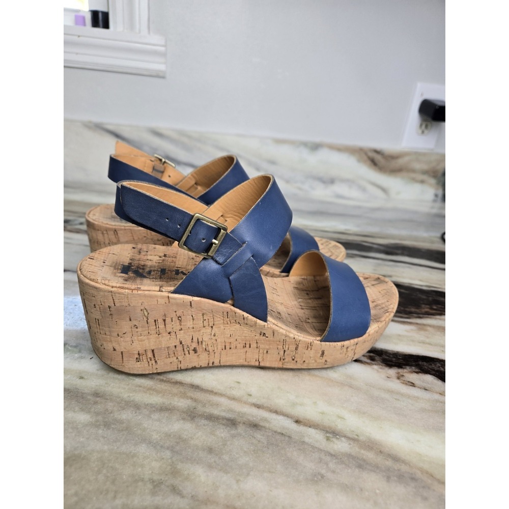 Kork's by Kork Ease Austin Slingback Leather Wedge Sandals Size 8 Blue - Picture 9 of 9